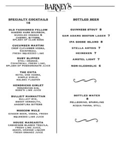 Specialty cocktails and drinks