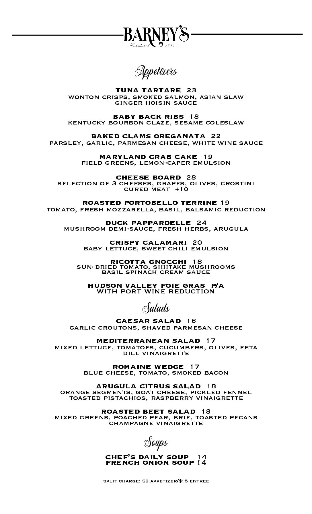 Appetizer Menu Barney's Menu Appetizers